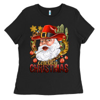 Black Cowboy Christmas Santa Ladies Tee - BundleAndBundleShop