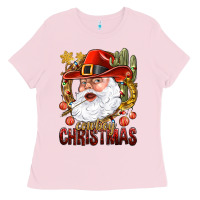 Bubblegum Pink Cowboy Christmas Santa Ladies Tee - BundleAndBundleShop