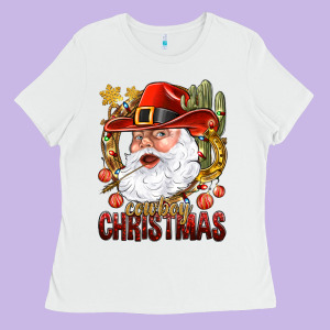 Cowboy Christmas Santa Ladies Tee Designed By Bundleandbundleshop
