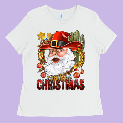Cowboy Christmas Santa Ladies Tee Designed By Bundleandbundleshop