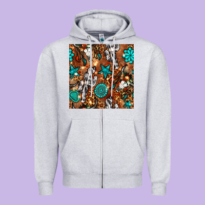 Western Gemstone Aztec Seamless Pattern Zipper Hoodie Designed By Bundleandbundleshop