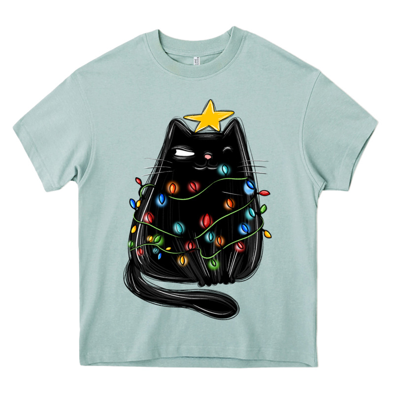 Christmas Cat With Lights Heavy Core Tee by MaliasSmallBusiness | Teevron