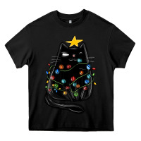 Black christmas cat with lights Heavy Core Tee - MaliasSmallBusiness