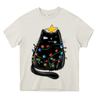 Cream christmas cat with lights Heavy Core Tee - MaliasSmallBusiness