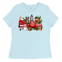 Baby Blue Santa Snowman Reindeer Penguin Elf Christmas Truck Ladies Tee - BundleAndBundleShop