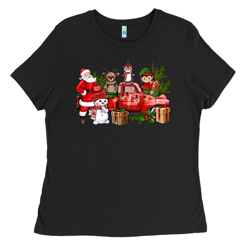 Santa Snowman Reindeer Penguin Elf Christmas Truck Ladies Tee by BundleAndBundleShop | Teevron
