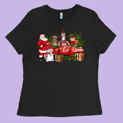 Santa Snowman Reindeer Penguin Elf Christmas Truck Ladies Tee Designed By Bundleandbundleshop