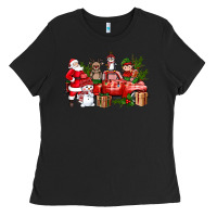 Black Santa Snowman Reindeer Penguin Elf Christmas Truck Ladies Tee - BundleAndBundleShop