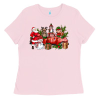 Bubblegum Pink Santa Snowman Reindeer Penguin Elf Christmas Truck Ladies Tee - BundleAndBundleShop