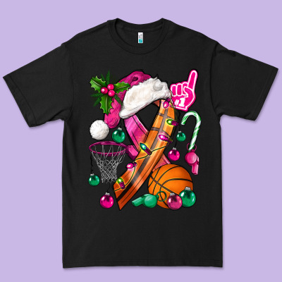Pink Christmas Breast Cancer Ribbon Basketball Premium Tee Designed By Bundleandbundleshop