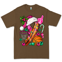 Cacao Pink Christmas Breast Cancer Ribbon Basketball Premium Tee - BundleAndBundleShop