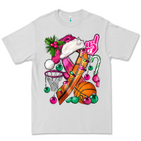 Dove Grey Pink Christmas Breast Cancer Ribbon Basketball Premium Tee - BundleAndBundleShop