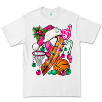 White Pink Christmas Breast Cancer Ribbon Basketball Premium Tee - BundleAndBundleShop