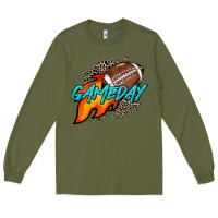 Army Green Game day leopard fire and ball Long Sleeve Tee - HowdyJamesFarm
