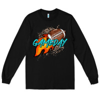 Black Game day leopard fire and ball Long Sleeve Tee - HowdyJamesFarm