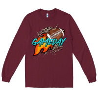 Burgundy Game day leopard fire and ball Long Sleeve Tee - HowdyJamesFarm