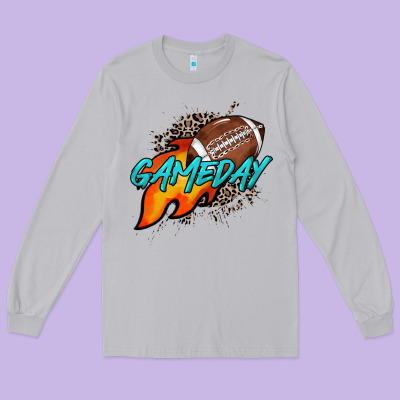 Game Day Leopard Fire And Ball Long Sleeve Tee Designed By Howdyjamesfarm
