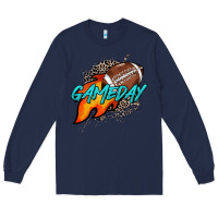 Navy Game day leopard fire and ball Long Sleeve Tee - HowdyJamesFarm
