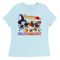 Baby Blue Happy Hallothanksmas Cows Ladies Tee - BundleAndBundleShop