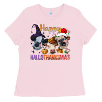 Bubblegum Pink Happy Hallothanksmas Cows Ladies Tee - BundleAndBundleShop