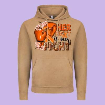 Her Fight Is Our Fight Kidney Cancer Orange Ribbon Vintage Hoodie Designed By Nancycooperartshop