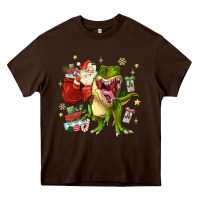 Chocolate Brown Christmas dinosaur Heavy Core Tee - MaliasSmallBusiness