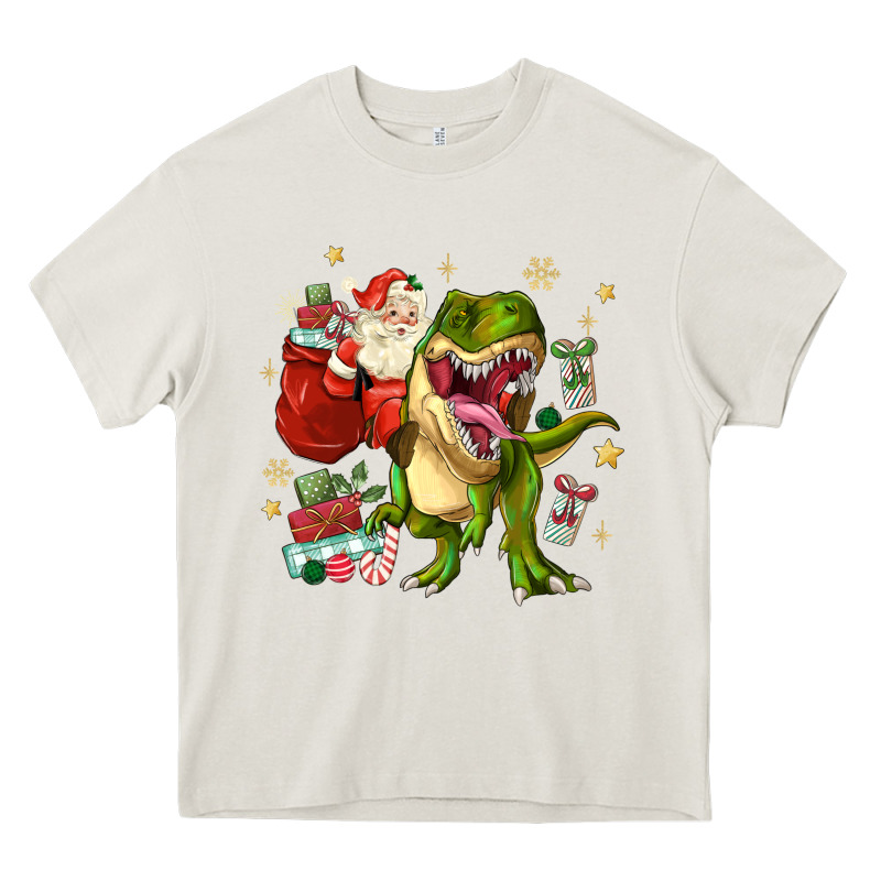 Christmas Dinosaur Heavy Core Tee by MaliasSmallBusiness | Teevron