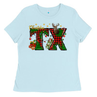 Baby Blue Christmas Texas With Deer Ladies Tee - BundleAndBundleShop