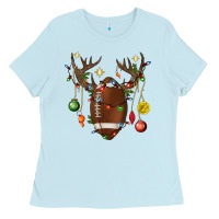 Baby Blue American Football Horn Christmas Ladies Tee - BundleAndBundleShop