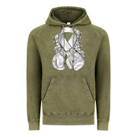 Vintage Olive Lung Cancer white ribbon with boxing gloves Vintage Hoodie - NancyCooperArtShop