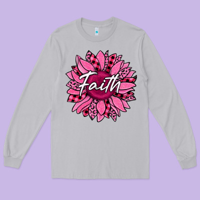 Faith Breast Cancer Awareness Sunflower Long Sleeve Tee Designed By Jasminsmagicworld