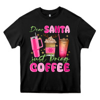 Black dear santa just bring coffee Heavy Core Tee - MaliasSmallBusiness