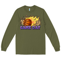 Army Green game day basketball leopard flames fireball Long Sleeve Tee - HowdyJamesFarm
