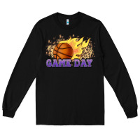 Black game day basketball leopard flames fireball Long Sleeve Tee - HowdyJamesFarm