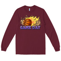 Burgundy game day basketball leopard flames fireball Long Sleeve Tee - HowdyJamesFarm