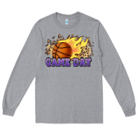 Heather Grey game day basketball leopard flames fireball Long Sleeve Tee - HowdyJamesFarm