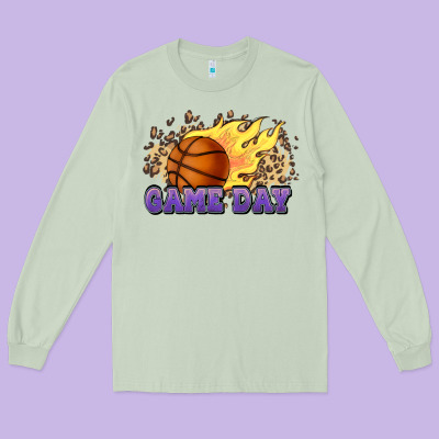 Game Day Basketball Leopard Flames Fireball Long Sleeve Tee Designed By Howdyjamesfarm