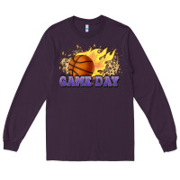 Plum game day basketball leopard flames fireball Long Sleeve Tee - HowdyJamesFarm