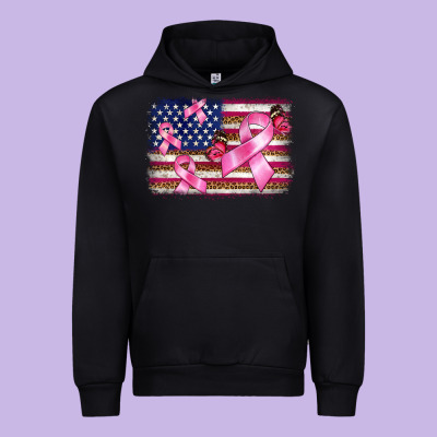 Breast Cancer American Flag Background Urban Hoodie Designed By Barkaloodesign