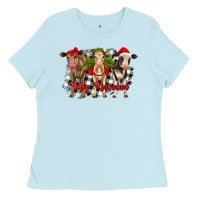 Baby Blue feliz navidad heifers front view Ladies Tee - RanaPortraitStore