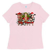 Bubblegum Pink feliz navidad heifers front view Ladies Tee - RanaPortraitStore