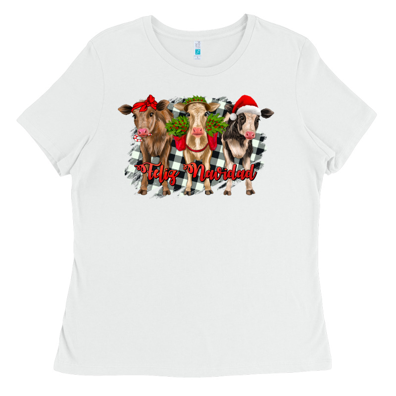 Feliz Navidad Heifers Front View Ladies Tee by RanaPortraitStore | Teevron