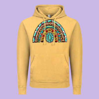 Western Rainbow With Leopard And Gemstone Vintage Hoodie Designed By Texasbilliewilder