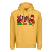 Mustard Peace Love Elf Christmas Premium Hoodie - BundleAndBundleShop