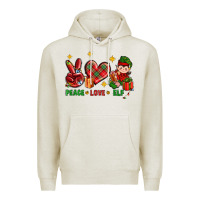 Oatmeal Heather Peace Love Elf Christmas Premium Hoodie - BundleAndBundleShop