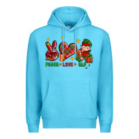 Ocean Blue Peace Love Elf Christmas Premium Hoodie - BundleAndBundleShop