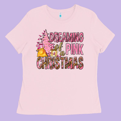 Dreaming Of A Pink Christmas Ladies Tee Designed By Bundleandbundleshop