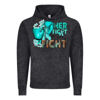 Vintage Black Her fight is our fight Ovarian Cancer teal ribbon Vintage Hoodie - NancyCooperArtShop