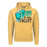 Vintage Mustard Her fight is our fight Ovarian Cancer teal ribbon Vintage Hoodie - NancyCooperArtShop