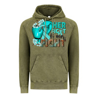 Vintage Olive Her fight is our fight Ovarian Cancer teal ribbon Vintage Hoodie - NancyCooperArtShop